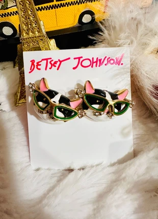 😺 Boucles d’oreilles Betsey Johnson – Chaton à lunettes vintage, émail & zirconium, brand: Betsey Johnson, condition: Very good, €27.00, €29.05 includes Buyer Protection Pro