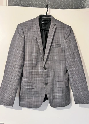 Grijze Prince of Wales ruit blazer met paarse elbow patches., marque: WE, état: Très bon état, taille: M, 10,00 €, 11,20 € Protection acheteurs incluse