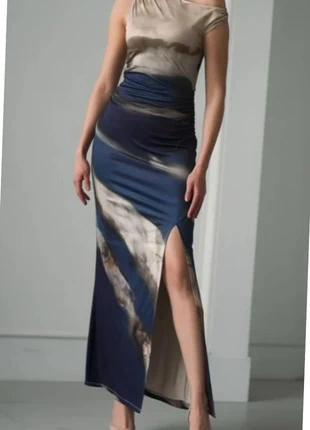 Robe longue asymétrique dégradé beige et bleu marine style chic moderne, brand: Bai Amour, condition: Very good, size: M / 38 / 10, €32.99, €35.34 includes Buyer Protection