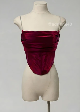 Corset satiné bordeaux à bretelles métalliques 🍷, marque: MOCHY, état: Neuf avec étiquette, taille: M / 38 / 10, 45,00 €, 47,95 € Protection acheteurs incluse