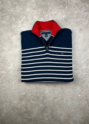 Pull Half-zip 1/4 Zip Col Camionneur Tommy Hilfiger Taille L Homme Bleu Marine À Rayures Coton #T116, brand: Tommy Hilfiger, condition: Very good, size: L, €39.00, €41.65 includes Buyer Protection Pro