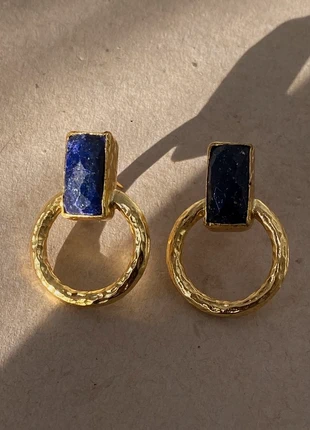 21c gold plated Lapis Lazuli gemstone Circle stud earrings, brand: Wolf & Badger, condition: Very good, £46.00, £49.00 includes Buyer Protection Pro