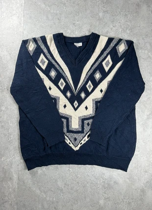 195. Pull d'hiver vintage jacquard 90s cosy boxy fit | Bleu marine & Blanc | Taille L / XL, marque: Vintage Dressing, état: Très bon état, taille: L, 20,00 €, 21,70 € Protection acheteurs (Pro) incluse