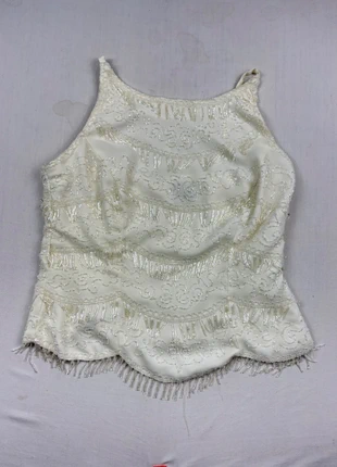 31FS - Top corset de fête à perles, vintage, 44, blanc, brand: Regina, condition: Very good, size: XXL / 44 / 16, €6.50, €7.53 includes Buyer Protection Pro