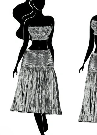 Vintage Completo Coordinato Top & Gonna Lunga- Argento Metallizzato Laminato, condizioni: Nuovo con cartellino, taglia: M / IT 42 / EU 38, €39.00, €41.65 include la Protezione acquisti