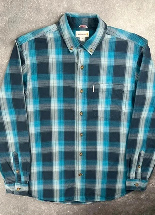 Chemise Carhartt à carreaux bleu gris logo brodé - Taille M homme - coton VCD 05, merk: Carhartt, staat: Heel goed, maat: M, € 12,00, € 13,30 inclusief Kopersbescherming Pro