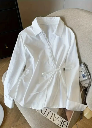 Chemise blanche avec dentelle & lien à nouer - taille M, condition: Very good, size: M / 38 / 10, €31.90, €34.20 includes Buyer Protection