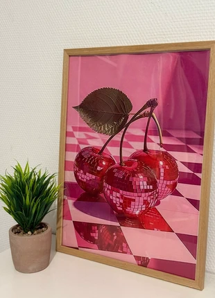 Affiche décorative 30×40cm motif cerise boule disco damier aesthetic tendance pinterest cadeau Noel, marque: Tendance, état: Neuf avec étiquette, 12,00 €, 13,30 € Protection acheteurs incluse