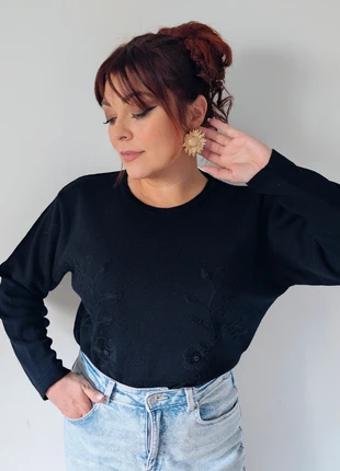 Pull vintage ample noir broderies chaud rétro hiver Taille 40 L, marca: Vintage Dressing, estado: Muito bom, tamanho: L / 40 / 12, €10.00, €11.20 inclui Proteção do Comprador Pro