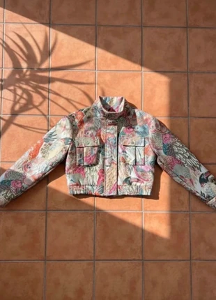 Veste brocart taille M, imprimé oiseaux multicolores, coupe courte, style arty chic, marca: eloria, estado: Muito bom, tamanho: M / 38 / 10, €69.99, €74.19 inclui Proteção do Comprador Pro