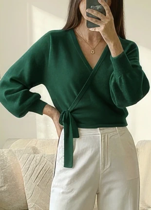 Cardigan vert cache-cœur à nouer – manches bouffantes – taille S, marque: Mariana & Co, état: Très bon état, taille: S / 36 / 8, 28,90 €, 31,05 € Protection acheteurs incluse