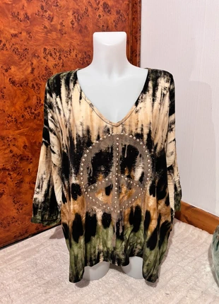 Blouse femme grande taille 48 – Mina Rosa – tie & dye avec symbole peace, marque: Mina Rosa, état: Très bon état, taille: 4XL / 48 / 20, 22,99 €, 24,84 € Protection acheteurs incluse