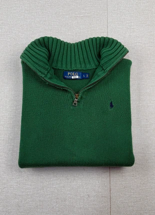 Pull camionneur col roulé à zip Ralph Lauren vert foncé logo bleu, taille S, brand: Ralph Lauren, condition: Very good, size: S, €45.00, €47.95 includes Buyer Protection