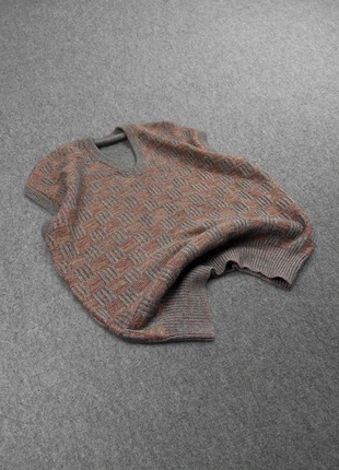 Pull Débardeur Col V sans Manches Vintage 80s Maille Gris / Rouge / Orange Motifs Monogramme (S), brand: Vintage Dressing, condition: Very good, size: S, €24.00, €25.90 includes Buyer Protection Pro