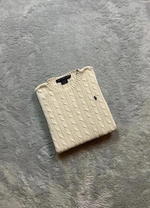 Pull torsadé Sweat hiver col rond Tressé Raph Lauren crème logo bleu marine M femme, marca: Ralph Lauren, estado: Muito bom, tamanho: M / 38 / 10, €54.00, €57.40 inclui Proteção do Comprador