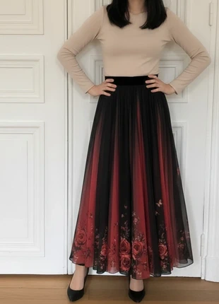 3037 jupe longue noire et rouge classe taille s femme boheme cottage core, marque: Velunia, état: Très bon état, taille: S / 36 / 8, 45,90 €, 48,90 € Protection acheteurs (Pro) incluse