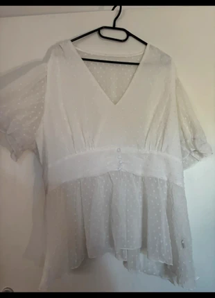 Blouse péplum blanche, merk: Shein, staat: Nieuw met prijskaartje, maat: 4XL / 48 / 20, € 7,00, € 8,05 inclusief Kopersbescherming