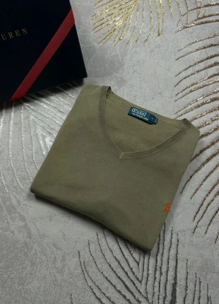 Sweat à col V Ralph Lauren kaki logo brodé orange, brand: Ralph Lauren, condition: Very good, size: L, €24.00, €25.90 includes Buyer Protection Pro
