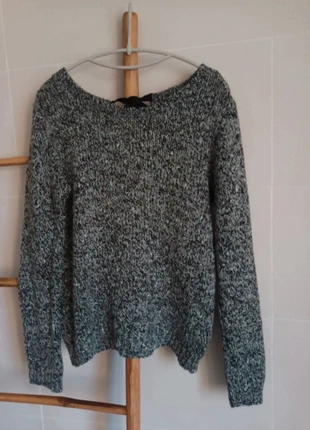 Pull noué dans le dos noir et blanc chiné avec fil argenté Kiabi 40, marca: Kiabi, estado: Muy bueno, tamaño: L / 40 / 12, 6,00 €, 7,00 € Protección al comprador incluida