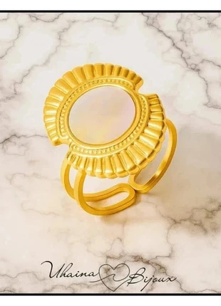 Bague aztèque nacrée en acier inoxydable, marca: Uhaina Bijoux, estado: Nuevo con etiquetas, tamaño: Ajustable, 9,00 €, 10,15 € Protección al comprador Pro incluida