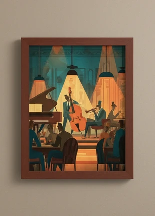 jazz band canvas poster 30x40cm, merk: NO LABEL, staat: Heel goed, € 20,00, € 21,70 inclusief Kopersbescherming