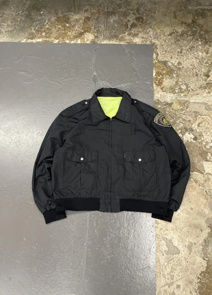 Veste de travail USA en nylon noire brodée Vintage, merk: Vintage Dressing, staat: Goed, maat: L, € 18,00, € 19,60 inclusief Kopersbescherming Pro