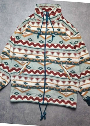 Veste polaire crazy fleece motif géométrique blanc vert rouge Taille s homme ls33,35, brand: Vintage Dressing, condition: Very good, size: S, €29.90, €32.10 includes Buyer Protection