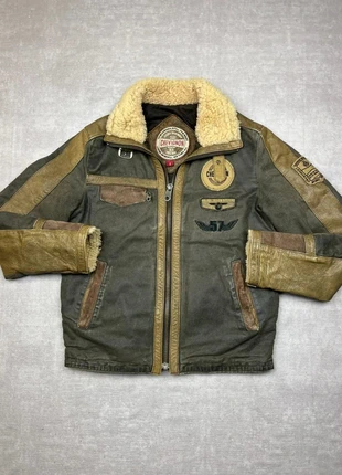 Chevignon Broken/Canvas 57 – Blouson aviateur cuir & canvas / flight jacket sherpa Y2K Oldschool, marque: Chevignon, état: Très bon état, taille: S, 110,00 €, 116,20 € Protection acheteurs (Pro) incluse