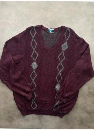 Pull vintage / bordeaux gris / à motifs ethnics 80s 90s | col V d'hiver - XL oversize, marque: Vintage Dressing, état: Très bon état, taille: XL, 23,00 €, 24,85 € Protection acheteurs (Pro) incluse