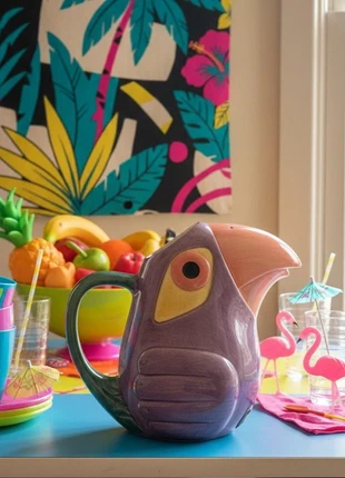 Rare Pichet Zoomorphe Toucan en Céramique Vintage | Style Kitsch Tropical / Art Déco, condition: Good, €44.00, €46.90 includes Buyer Protection