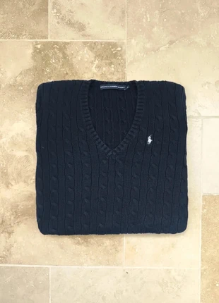 Pull col V torsadé Ralph Lauren - Homme S - Marine logo blanc - 100% coton excellent état, marke: Ralph Lauren, zustand: Sehr gut, größe: XS, 95,00 €, 100,45 € beinhaltet Vinted-Käuferschutz Pro