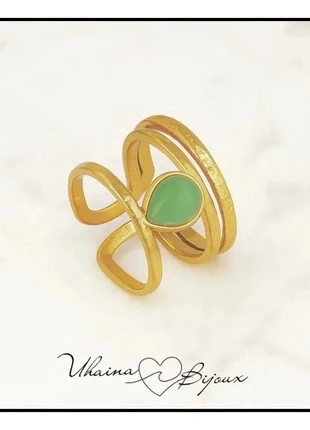 Bague dorée en acier inoxydable et Onyx - Uhaina Bijoux, marke: Uhaina Bijoux, zustand: Neu, mit Etikett, größe: Größenverstellbar, 9,00 €, 10,15 € beinhaltet Vinted-Käuferschutz Pro