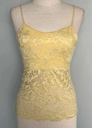 🌼Superbe top débardeur jaune pale dentelle vintage, brand: COQUETTE, condition: Very good, size: S / 36 / 8, €14.00, €15.40 includes Buyer Protection