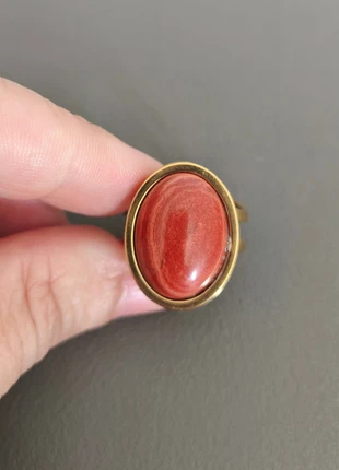 Bague ovale acier inoxydable doré pierre naturelle jaspe rouge, brand: lithotherapie, condizioni: Ottime, taglia: Regolabile, €8.50, €9.63 include la Protezione acquisti Pro