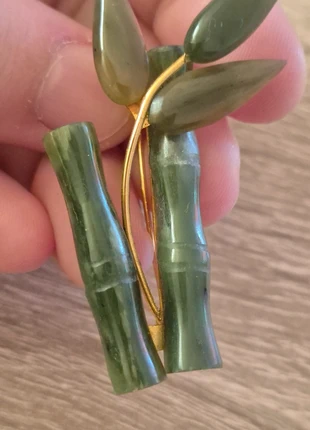 Vintage Carved Nephrite Jade Bamboo Stick & Leaves Gold Tone Brooch, brand: The Unbranded Brand, condition: Good, £20.00, £21.70 includes Buyer Protection