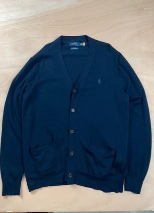 Pull Cardigan bleu marine Ralph Lauren slim fit Laine taille XL manches longues logo brodé bleu, brand: Ralph Lauren, condition: Good, size: XL, €35.00, €37.45 includes Buyer Protection