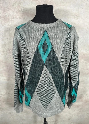 Pull Hiver Ethnic Vintage 80s 90s y2k Yes gris clair motifs turquoises taille M, marque: Vintage Dressing, état: Très bon état, taille: M, 22,00 €, 23,80 € Protection acheteurs (Pro) incluse