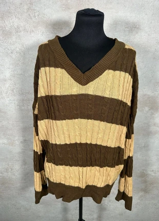 Pull Maille Torsadée Cable Knit Vintage Dazy rayures brunes/beiges, col V taille L, brand: Vintage Dressing, condizioni: Ottime, taglia: L / IT 44 / EU 40, €15.00, €16.45 include la Protezione acquisti Pro