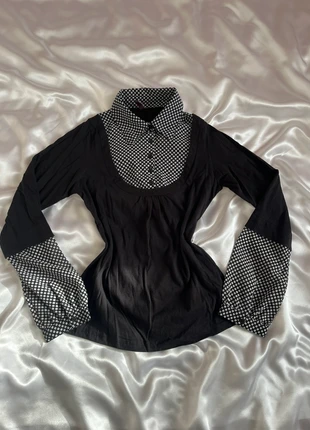 Blouse noire à chemise à pois intégré - y2k officecore style, brand: Top Vintage, condition: Very good, size: S / 36 / 8, €18.00, €19.60 includes Buyer Protection Pro