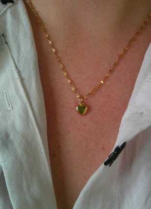 Petit coeur vert 🌟 amour 🌟 collier acier inoxydable réglable ajustable doré, marca: acier inoxydable, estado: Muito bom, €8.00, €9.10 inclui Proteção do Comprador Pro