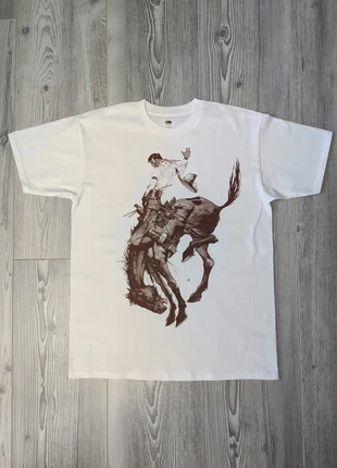 T-shirt blanc Cowboy Rodeo Western / Style Vintage, marca: Vintage Dressing, estado: Muito bom, tamanho: M, €35.00, €37.45 inclui Proteção do Comprador