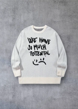 Pull Vintage Y2K Motifs Lettres Noir Blanc Taille M - Américain Old School USA 90s Streetwear, brand: Aesthetic, condition: Very good, size: M, €54.90, €58.35 includes Buyer Protection