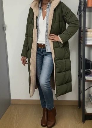 Manteau long doudoune & doublure mouton – armée verte, capuche, ultra-chaud (Taille M), marque: Atelier Elowen, état: Très bon état, taille: M / 38 / 10, 79,90 €, 84,60 € Protection acheteurs incluse