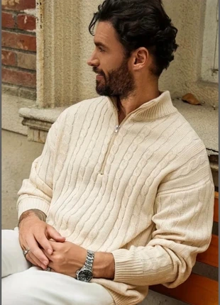 Pull homme demi-zip tricot torsadé, col rond, manches longues, coupe ample automne, marque: Vintage Dressing, état: Très bon état, taille: M, 35,00 €, 37,45 € Protection acheteurs incluse