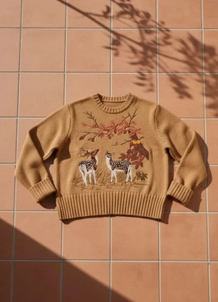 Pull caramel taille M, broderie cerf, automne doux, vintage forest, merk: Auremi, staat: Heel goed, maat: M / 38 / 10, € 44,99, € 47,94 inclusief Kopersbescherming Pro