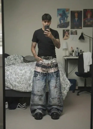 Jean Baggy Extrême design - Streetwear Y2K Unique Taille L, marque: y2k, état: Neuf sans étiquette, taille: L, 59,00 €, 62,65 € Protection acheteurs (Pro) incluse