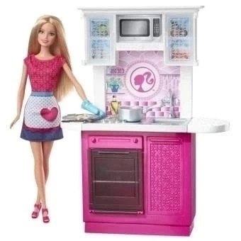 Cuisine Barbie  Cuisine de poupée avec four, cuisinière + réfrigérateur 