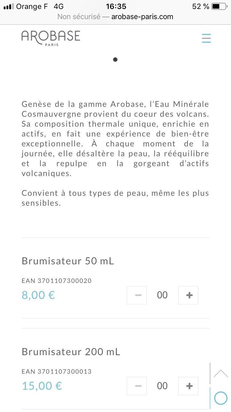 Brumisateur L'eau minérale 50ml Arobase Paris