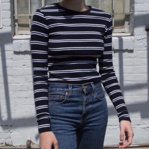 Brandy Melville navy white striped long sleeve top