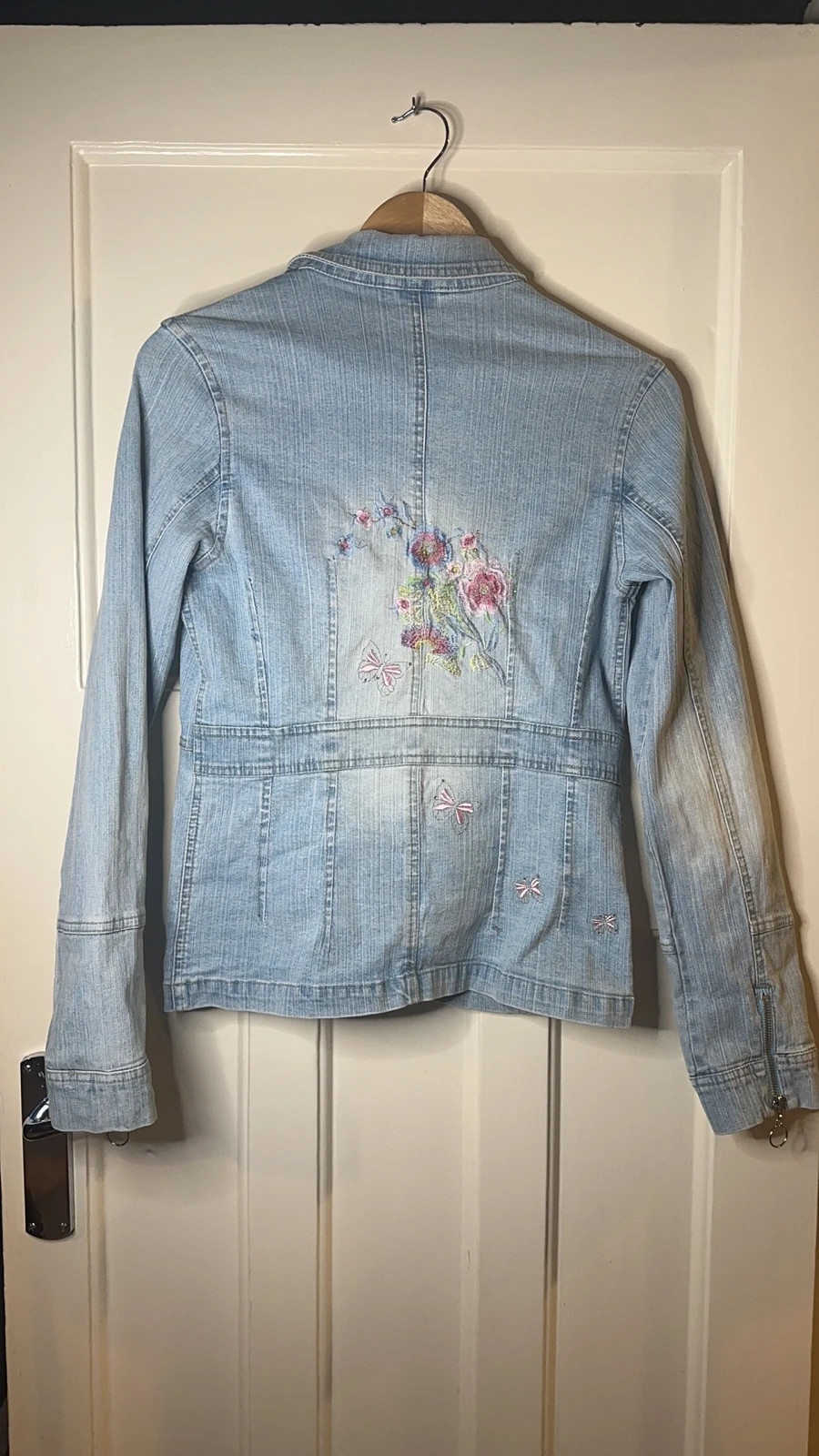 Vintage Y2K embroidered floral butterfly denim jacket size 10